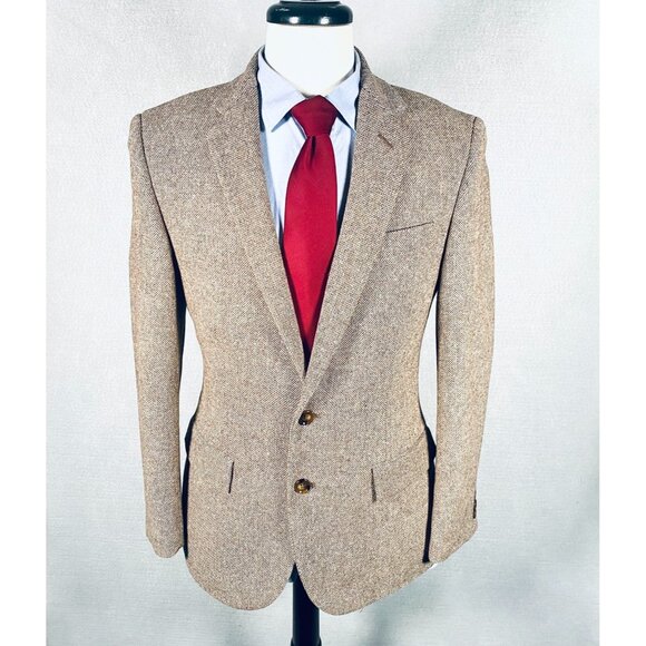 J Crew Thompson Blazer Mens 36S Beige Wool Blend Herringbone Sport Coat Jacket - Picture 1 of 11